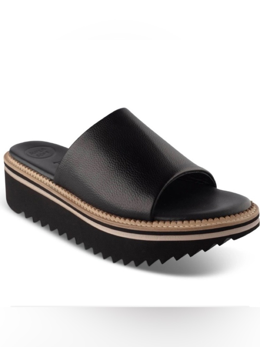 Paul Green (Lola/May) Black Slide Platform Mule with Tan Trim